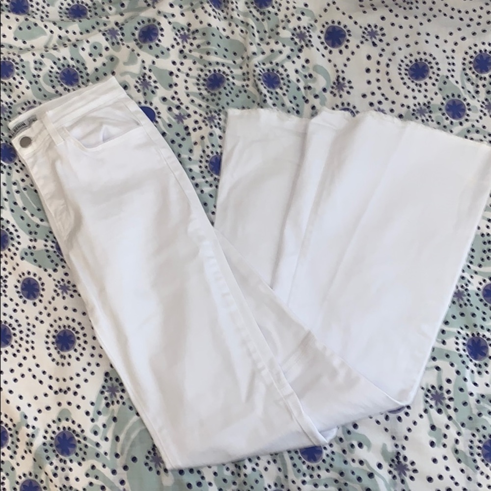O2 Denim - White Flare Jeans with Raw Hem